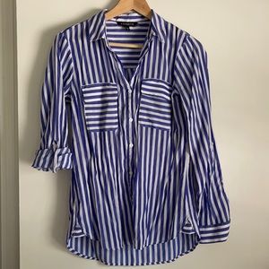 Express blue and white striped button-up